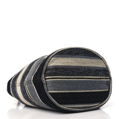 Chanel Striped Canvas Deauville Drawstring Bag Grey Black 4 of 9