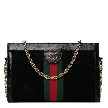 Gucci Suede Patent GG Web Small Ophidia Chain Shoulder Bag Black 1 of 14