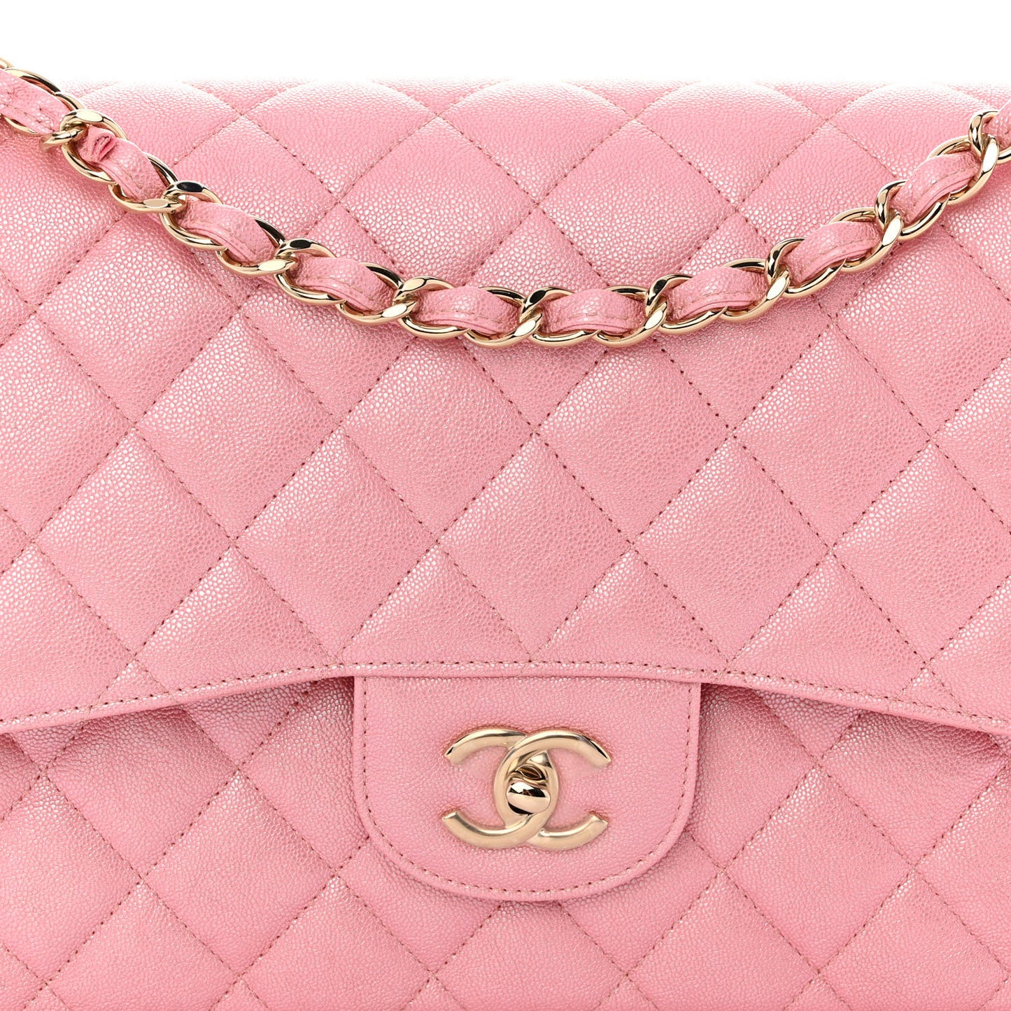 Iridescent Caviar Quilted Jumbo Double Flap Rose Pink