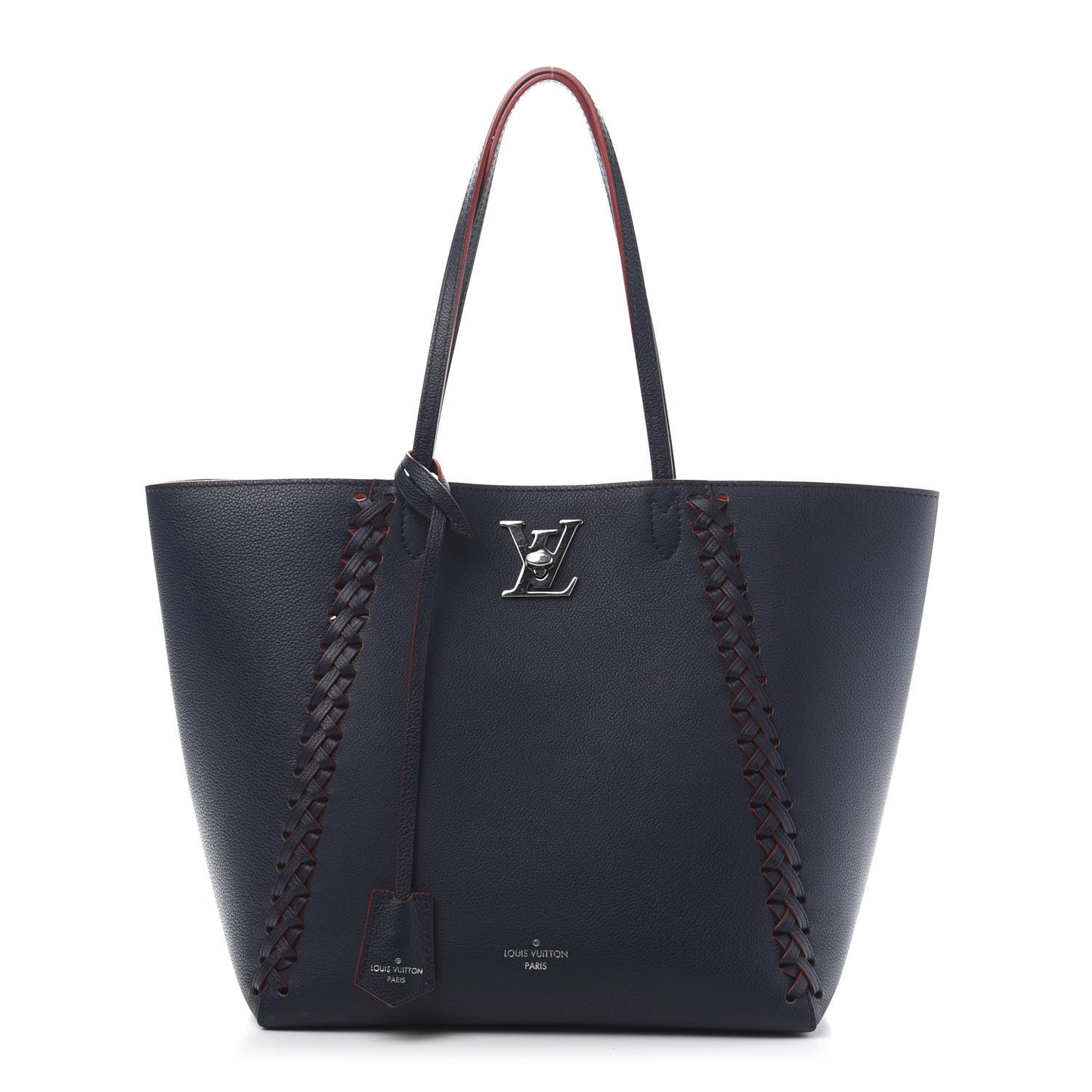Calfskin Braided Lockme Cabas Marine Rouge