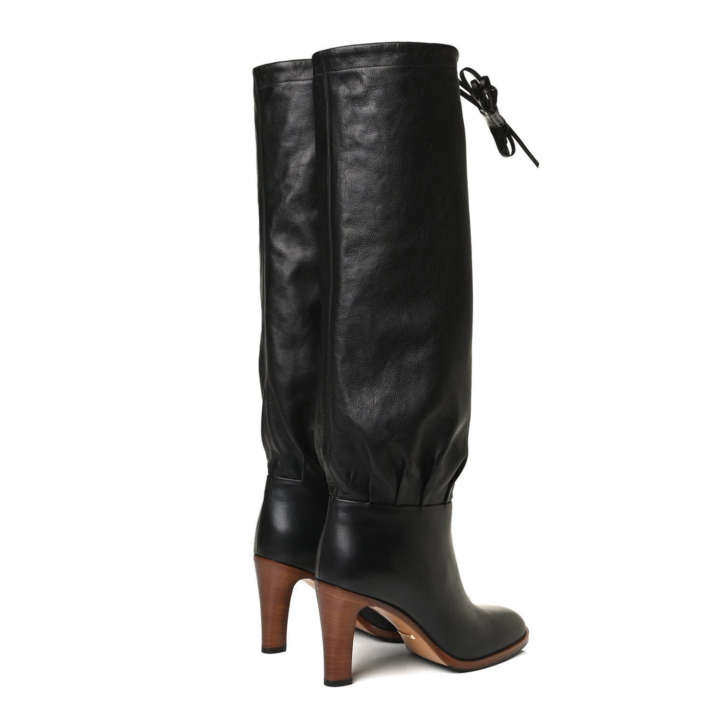 Deauville Calfskin Cinched Knee High Boots 36 Black