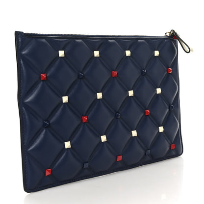 Valentino Garavani Nappa Candystud Zip Pouch Navy Red White 3 of 6