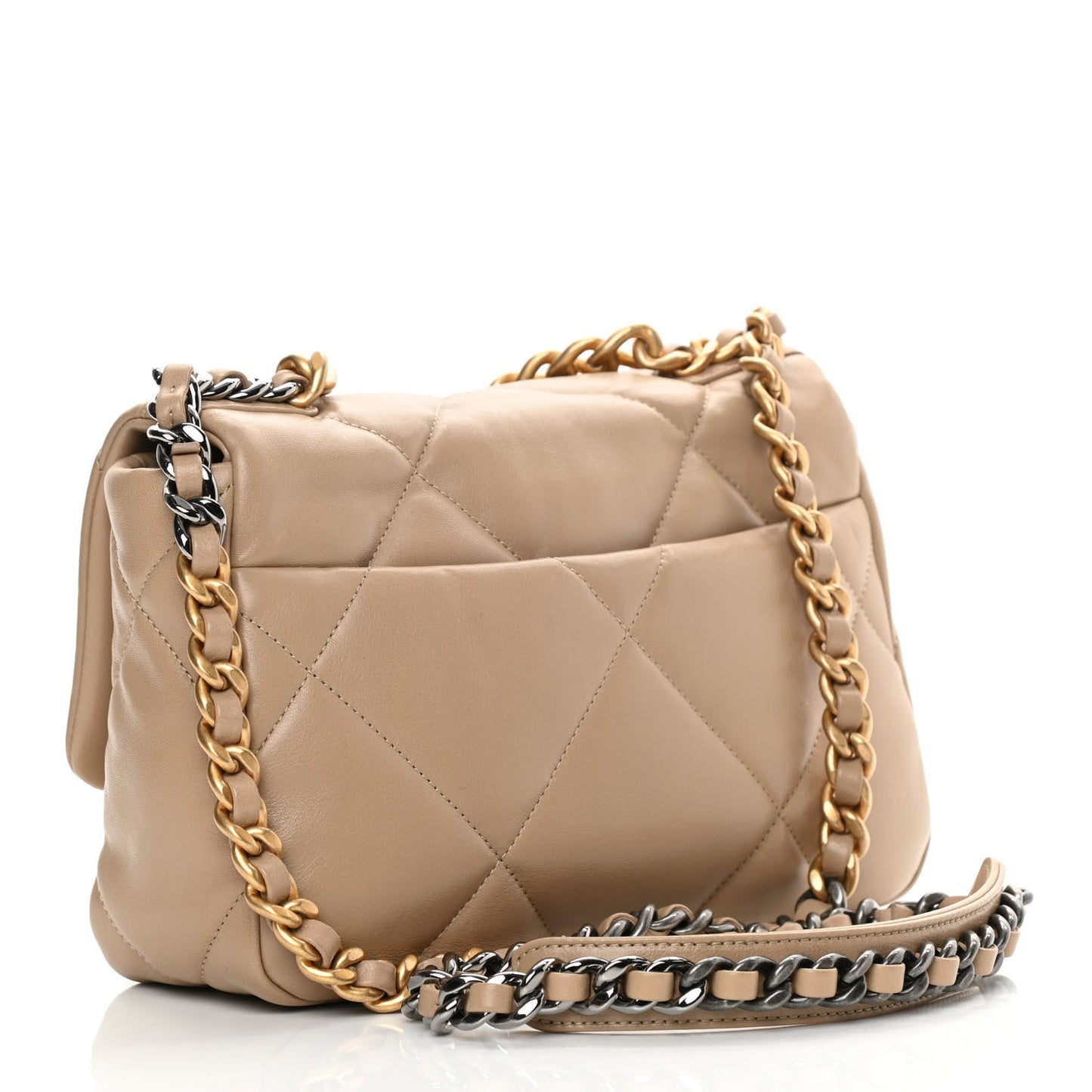 Lambskin Quilted Medium Chanel 19 Flap Dark Beige