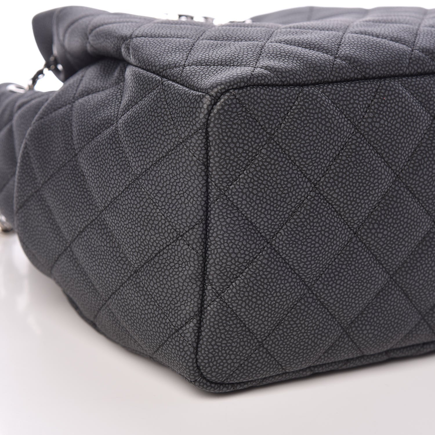 Chanel Grained Calfskin Quilted Medium CC Chain Bucket Drawstring Bag Grey 8 of 10