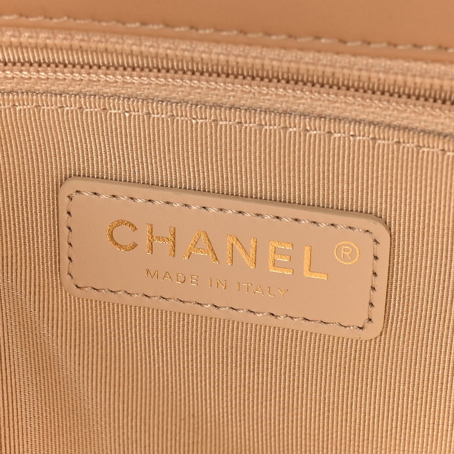 Calfskin Quilted Enchained Flap Beige