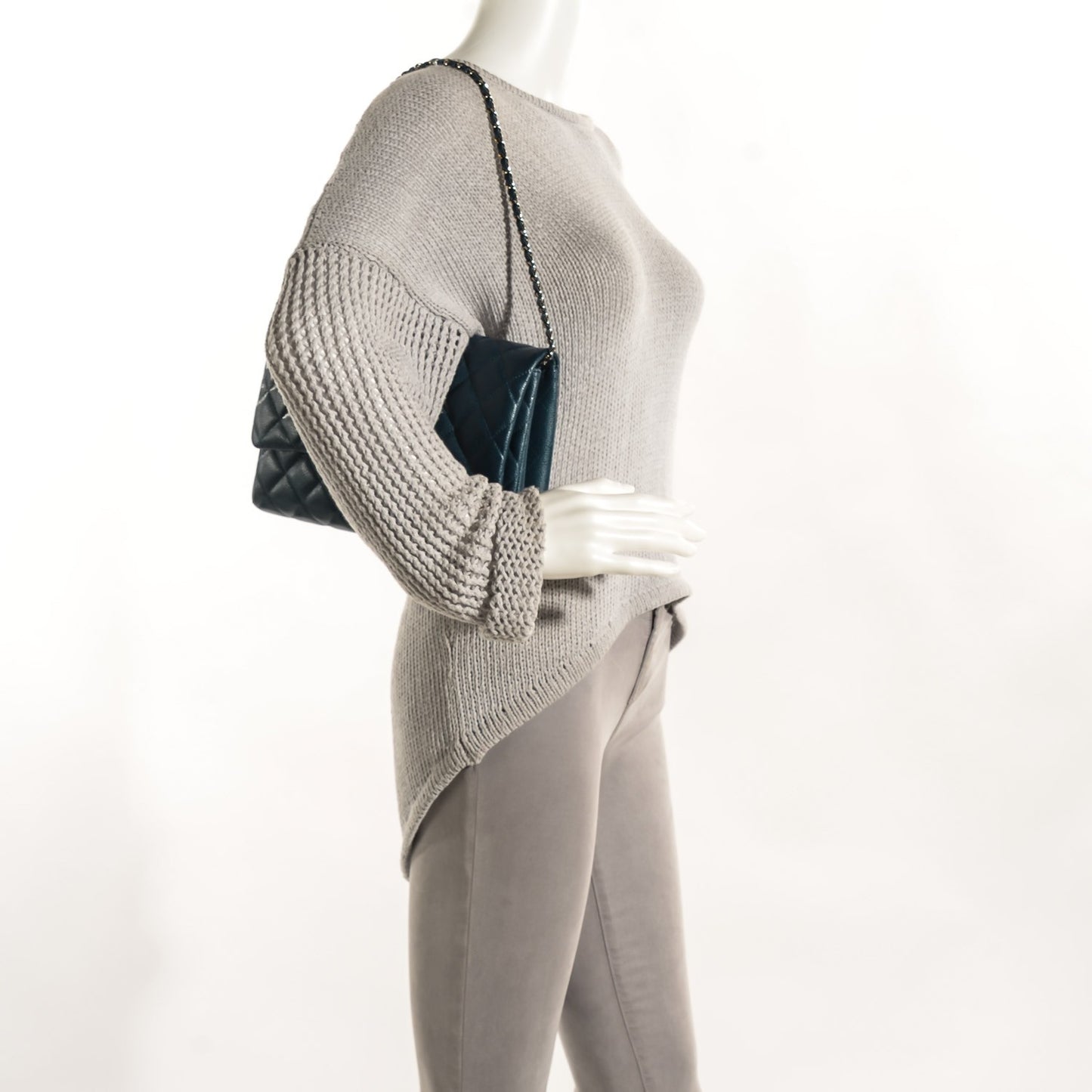 Caviar Quilted Clutch With Chain Flap Blue