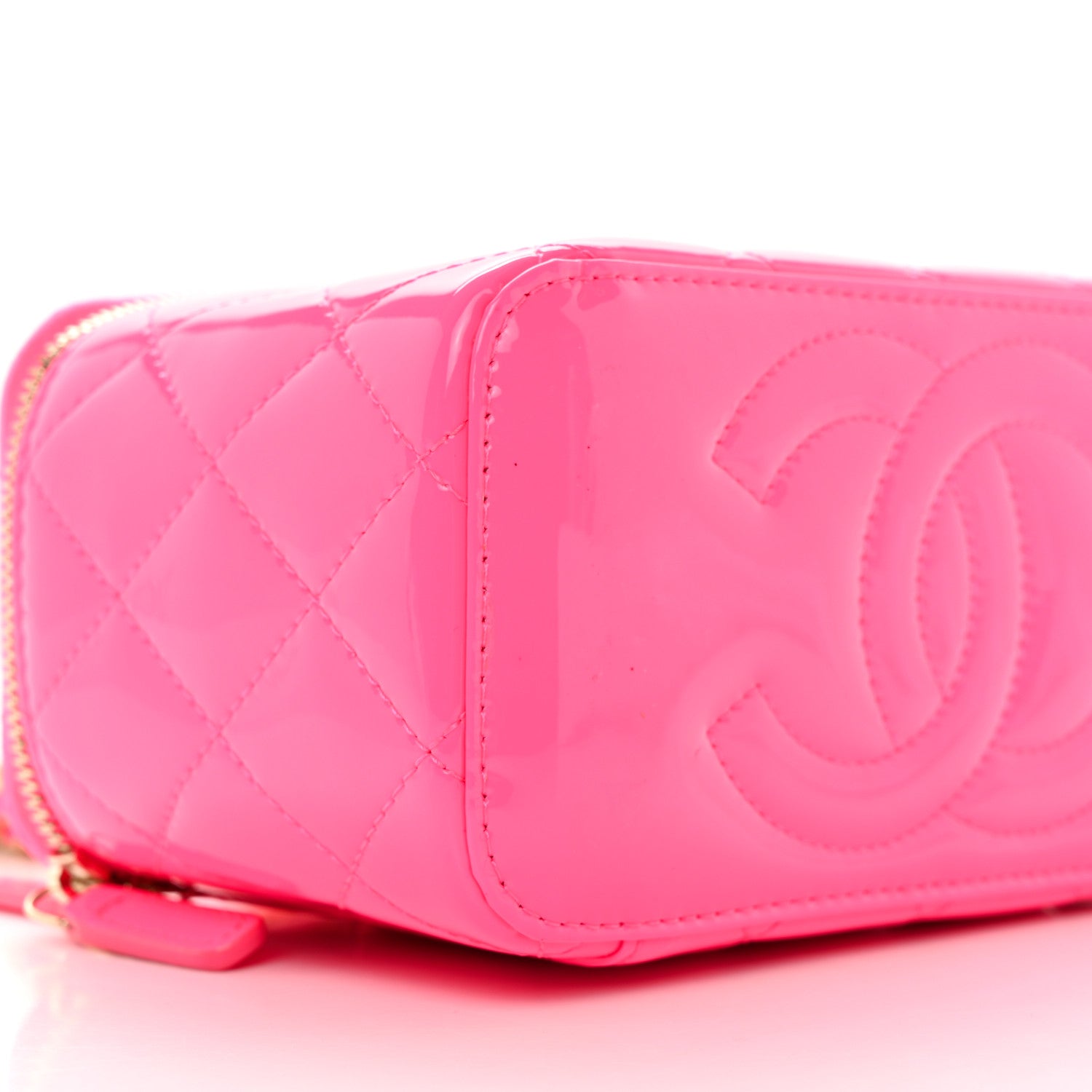 Chanel Patent Quilted Pearl Crush Small Vanity Case With Chain Neon Pink 9 of 11
