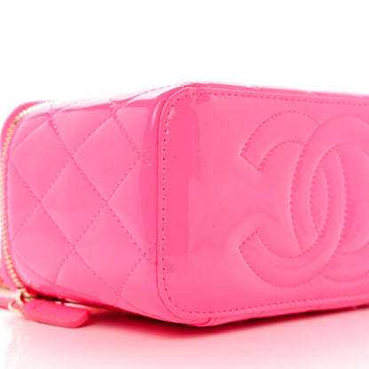 Chanel Patent Quilted Pearl Crush Small Vanity Case With Chain Neon Pink 9 of 11