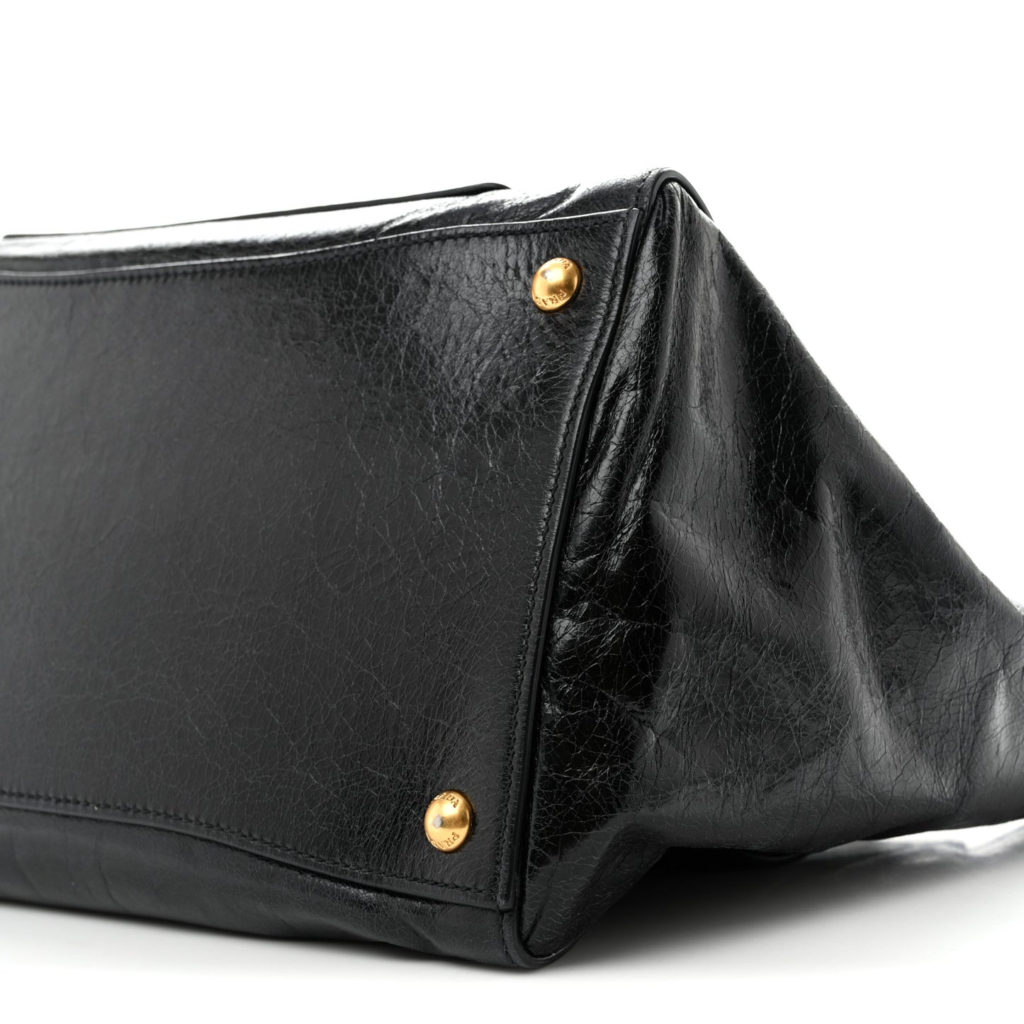 Glossy Calfskin Phenix Shopping Tote Black