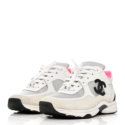 Chanel Calfskin Fabric Sneakers 39 White Silver Fluo Pink 3 of 13