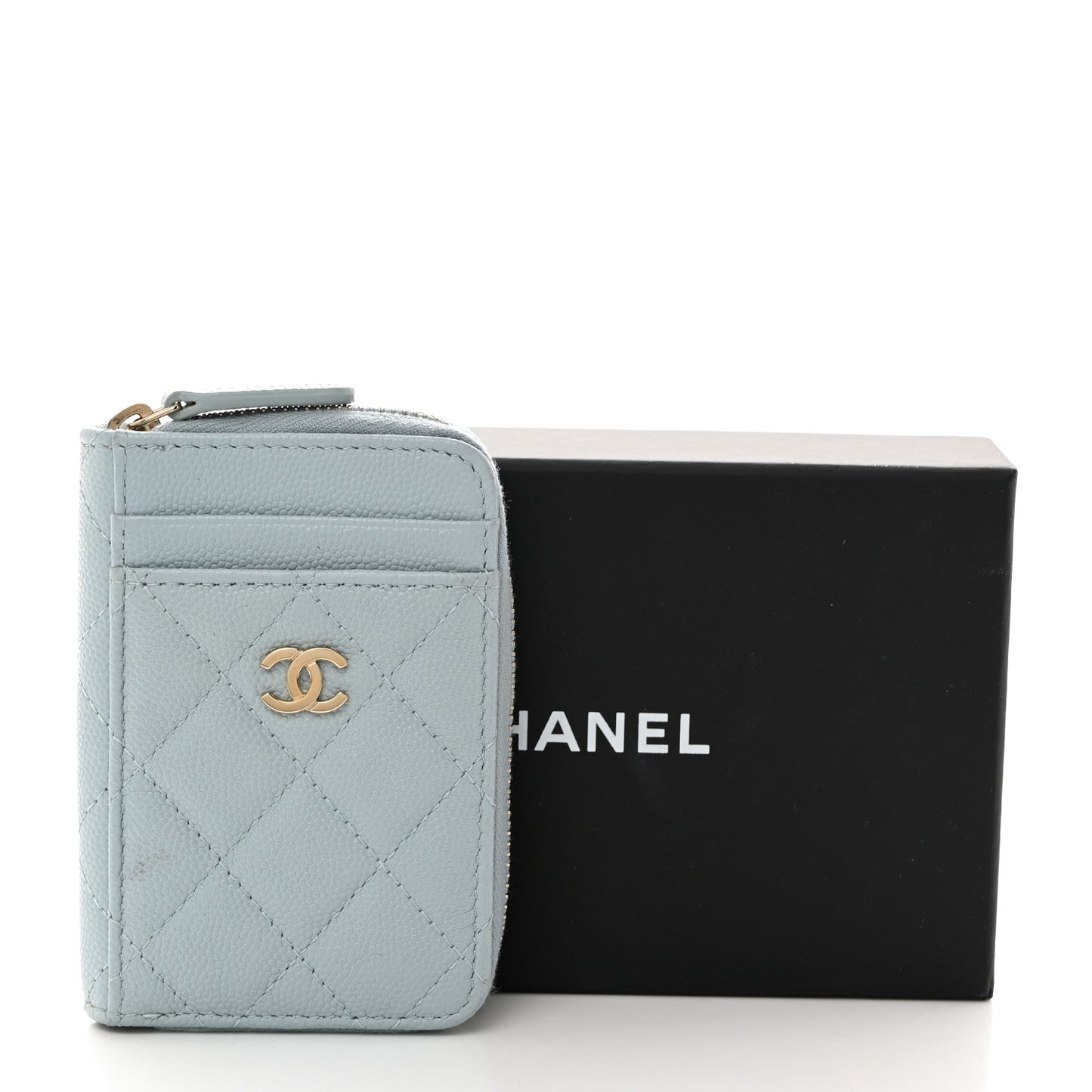 Caviar Quilted Zip Card Holder Light Blue