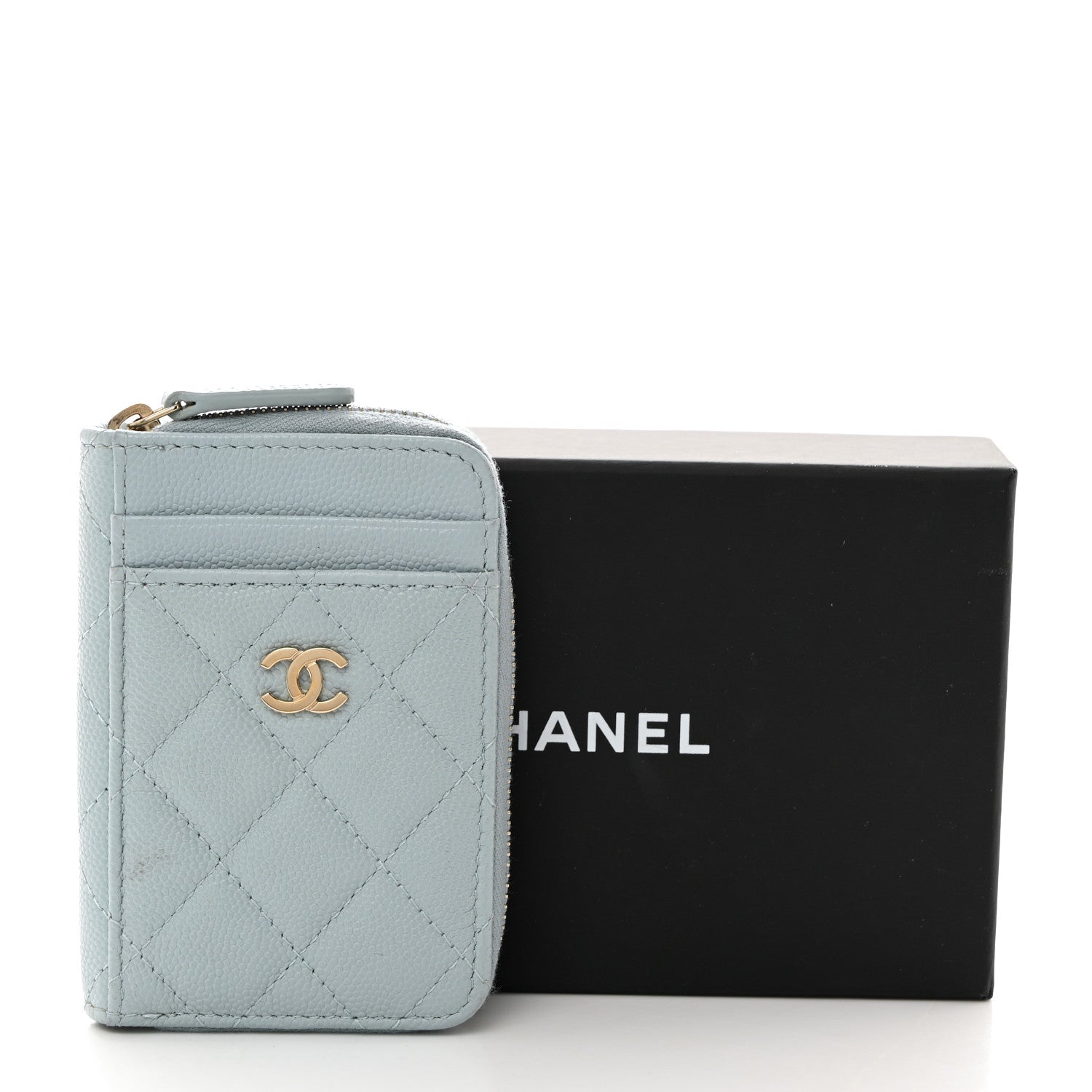 Chanel Caviar Quilted Zip Card Holder Light Blue 8 of 8