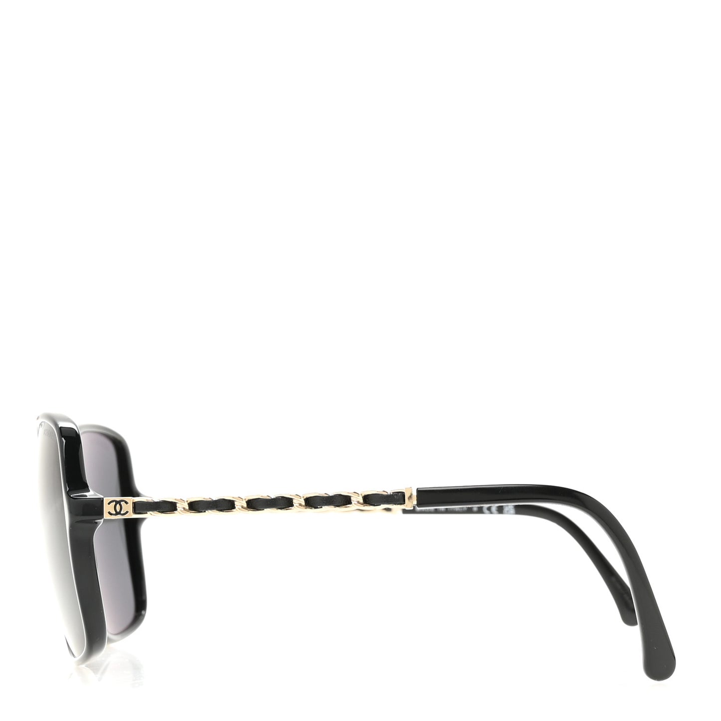 Acetate Metal Calfskin Square Chain Sunglasses 5210-Q Black Gray