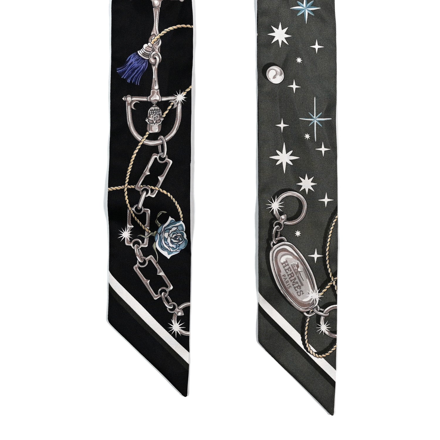 Hermes Silk Festival Des Amazones Twilly Marine White Black 2 of 4