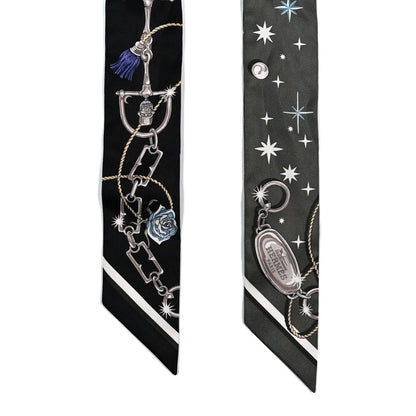 Hermes Silk Festival Des Amazones Twilly Marine White Black 2 of 4