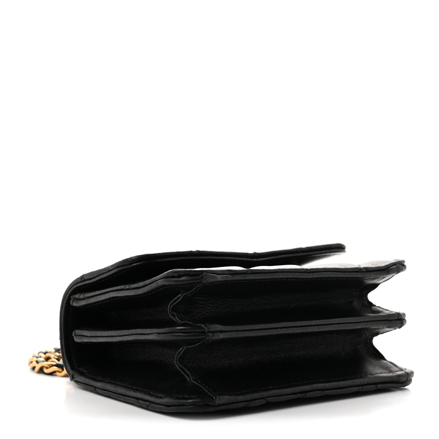 Lambskin Quilted Mini Metal Top Handle Flap Clutch With Chain  Black