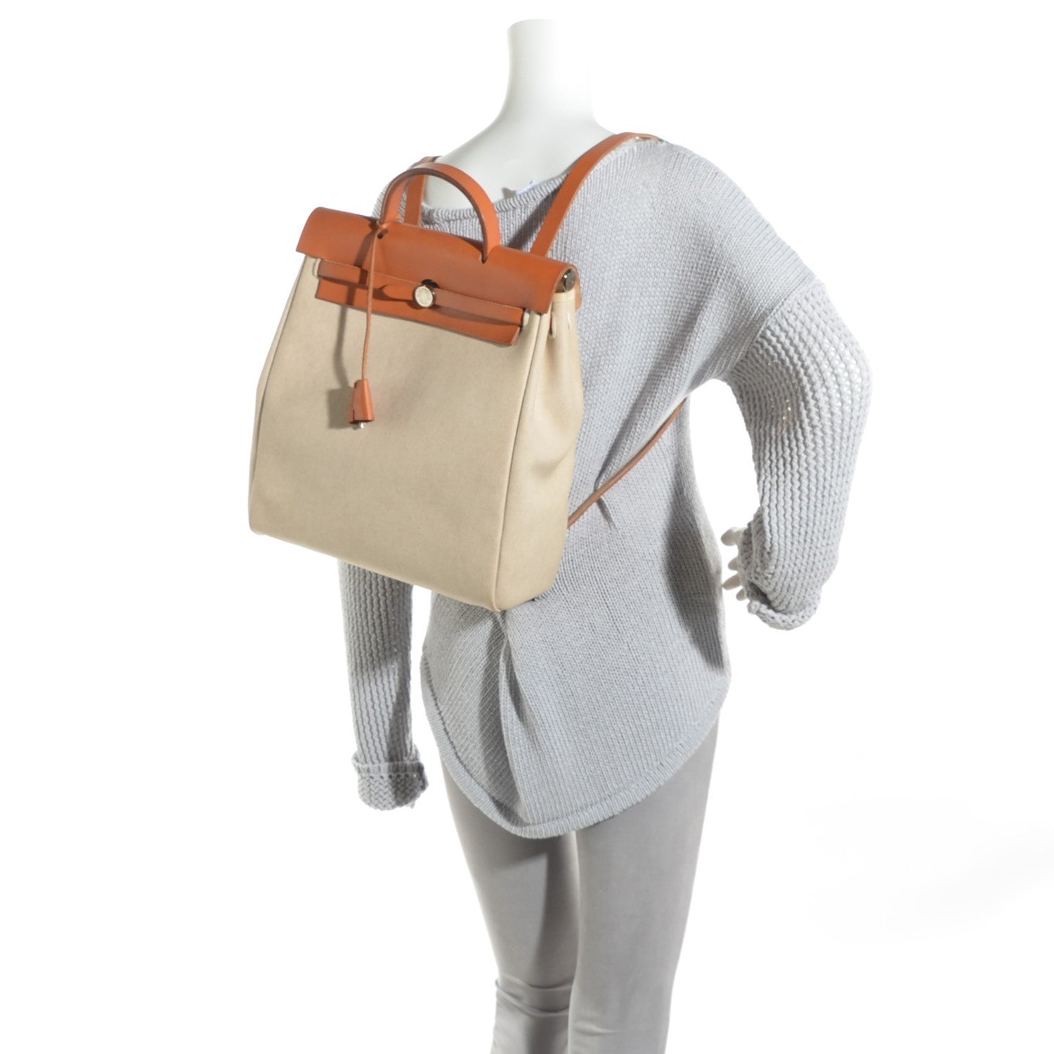 Hermes Toile Vache Calfskin Herbag 30 PM Backpack Natural 7 of 14