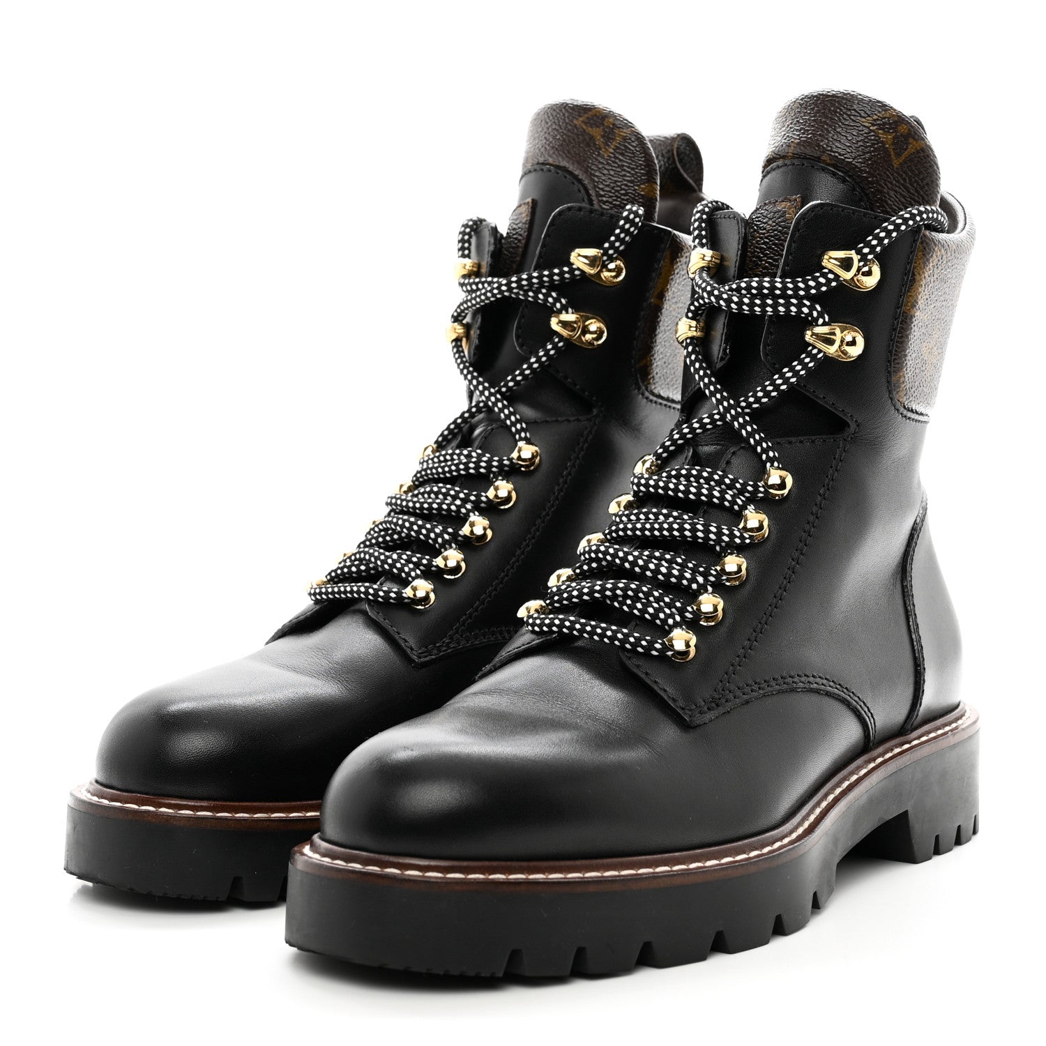 Louis Vuitton Calfskin Monogram Territory Flat Ranger Boots 37.5 Black 3 of 13