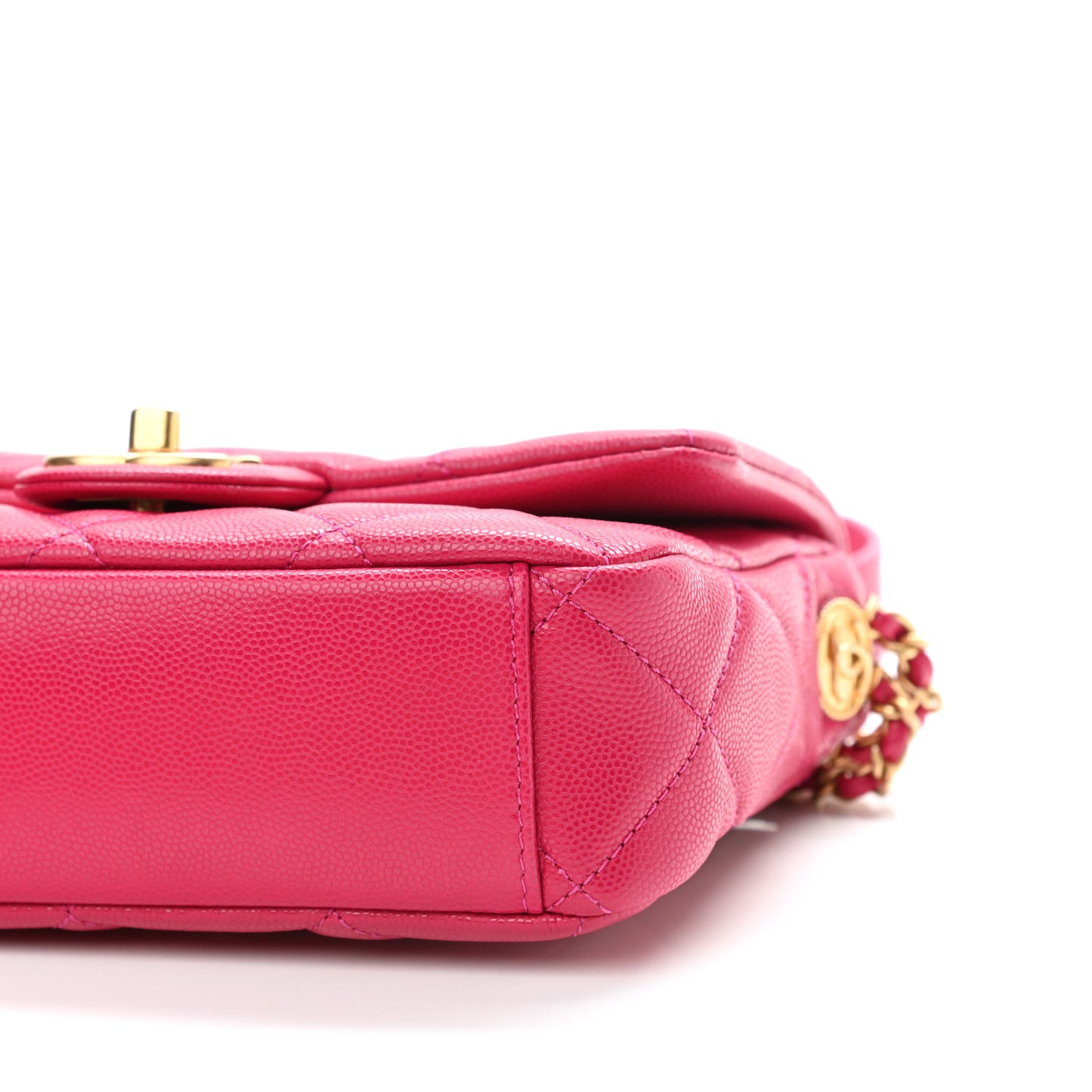 Caviar Quilted Small Twist Your Buttons Flap Fuchsia