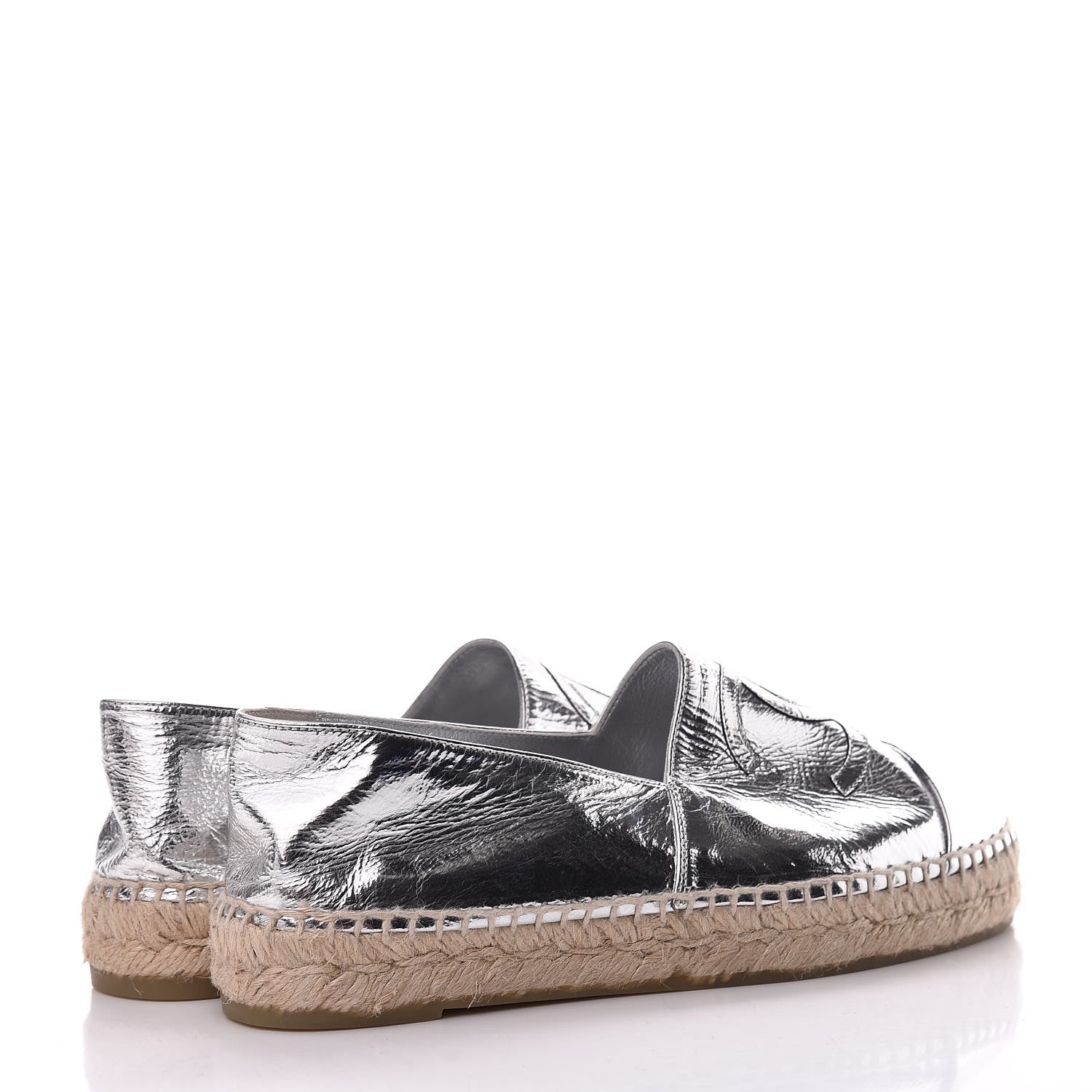 Chanel Laminated Goatskin CC Espadrilles 38 Silver 4 of 12