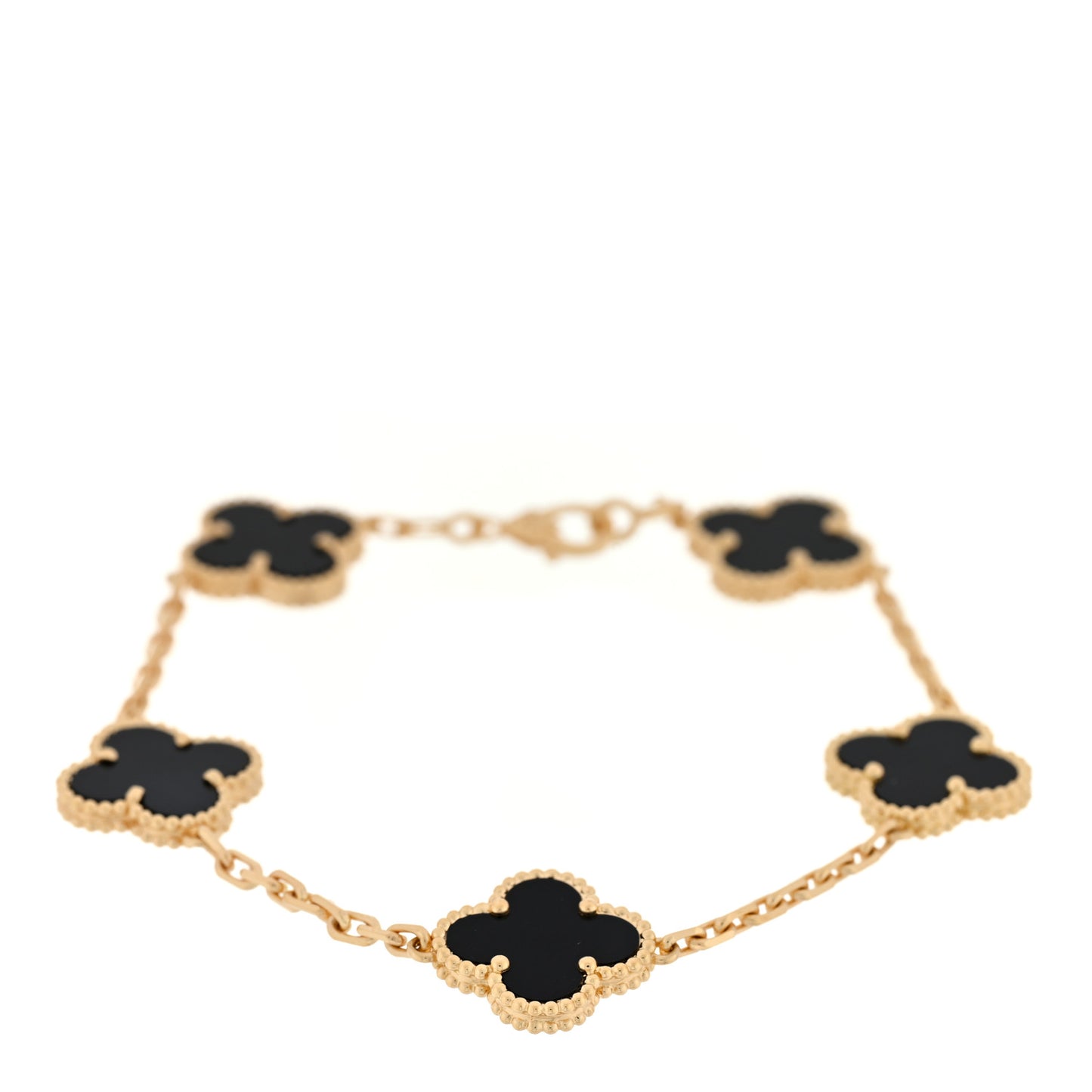 18K Yellow Gold Black Onyx 5 Motifs Vintage Alhambra Bracelet