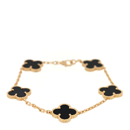 Van Cleef & Arpels 18K Yellow Gold Black Onyx 5 Motifs Vintage Alhambra Bracelet 1 of 3