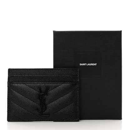 Saint Laurent Grain De Poudre Matelasse Chevron Monochrome Monogram Credit Card Case Black 8 of 8