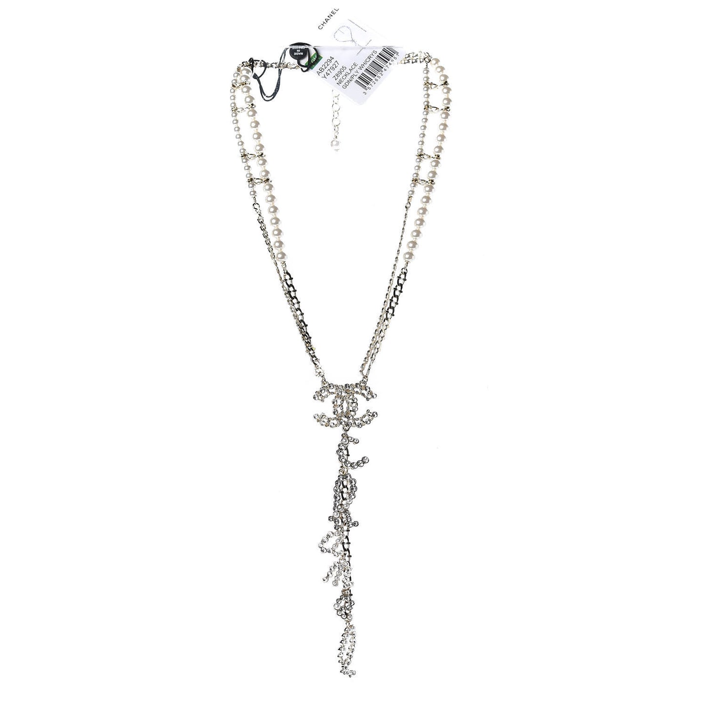 Metal Glass Swirling Pearls Drop Necklace Gold