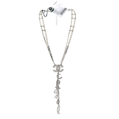Chanel Metal Glass Swirling Pearls Drop Necklace Gold 3 of 7