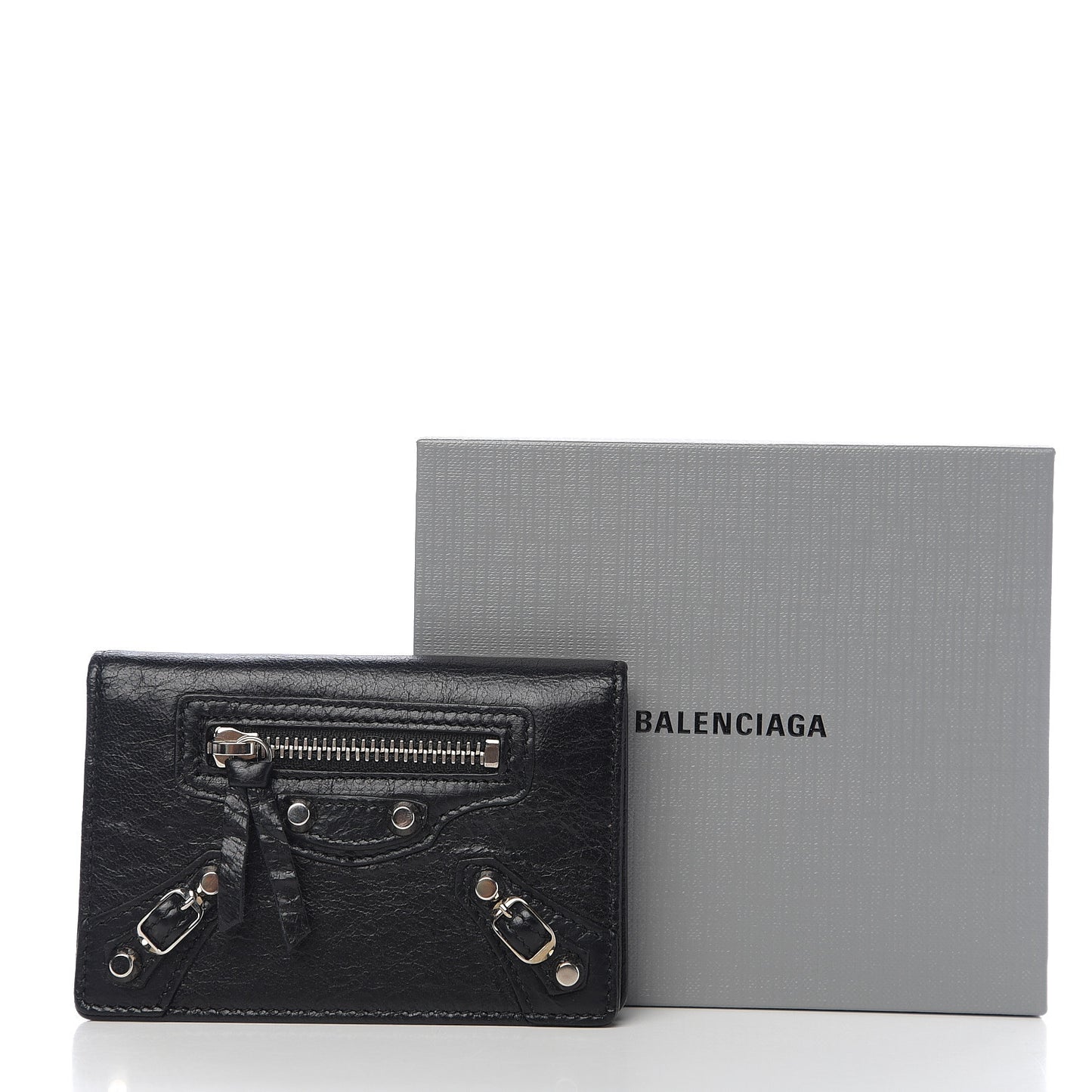 Agneau Classic Gold Hardware Card Case Black