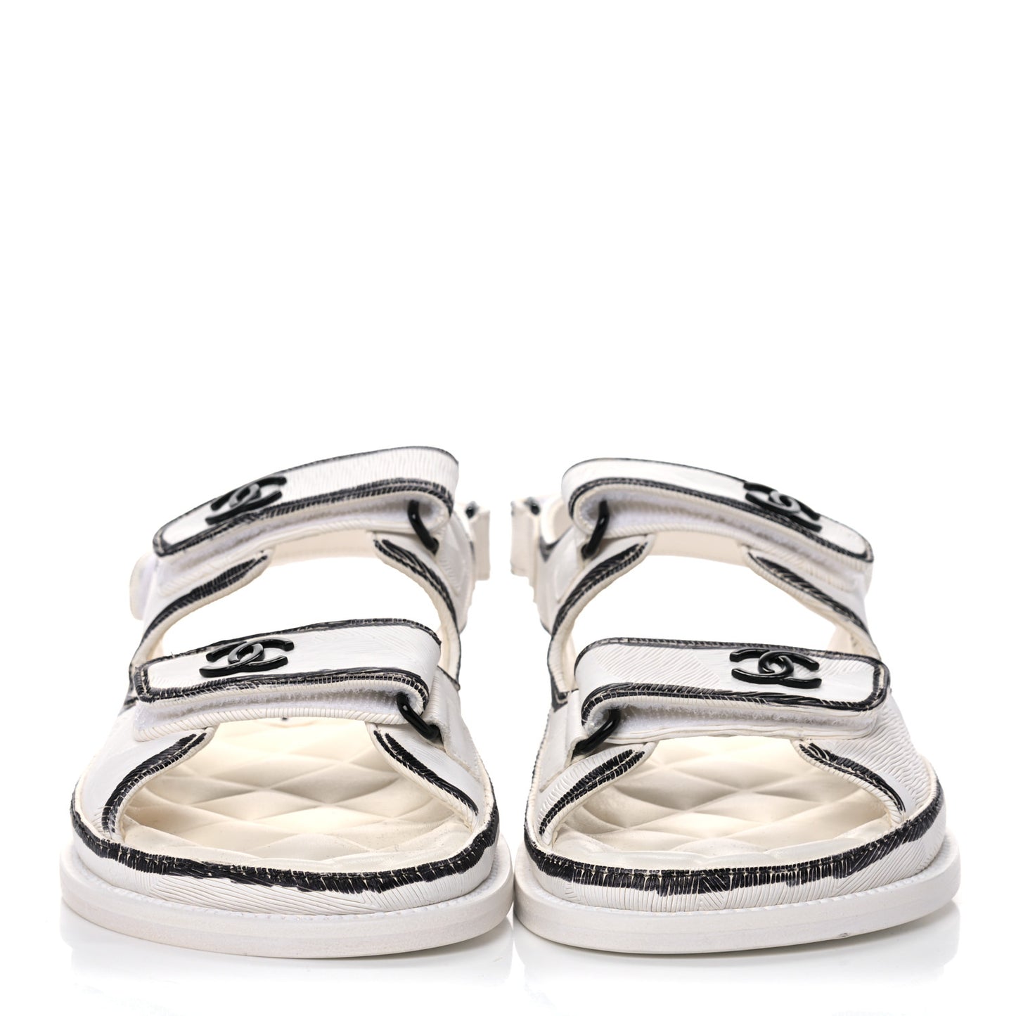 Calfskin Printed Velcro Dad Sandals 38 White Black