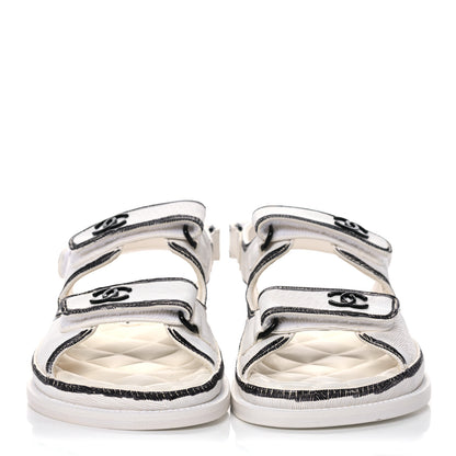 Chanel Calfskin Printed Velcro Dad Sandals 38 White Black 2 of 9