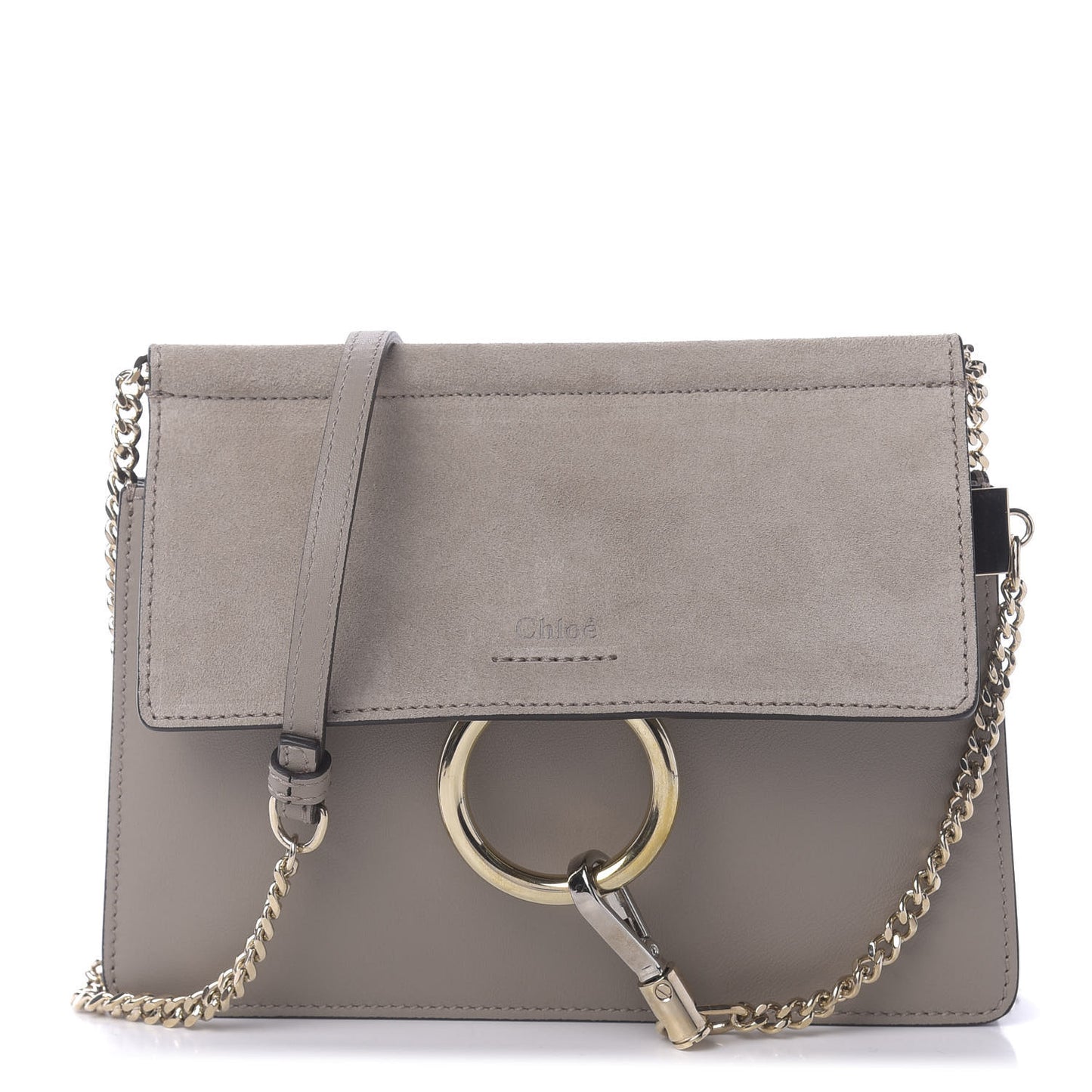 Calfskin Suede Mini Chain Faye Shoulder Bag Motty Grey