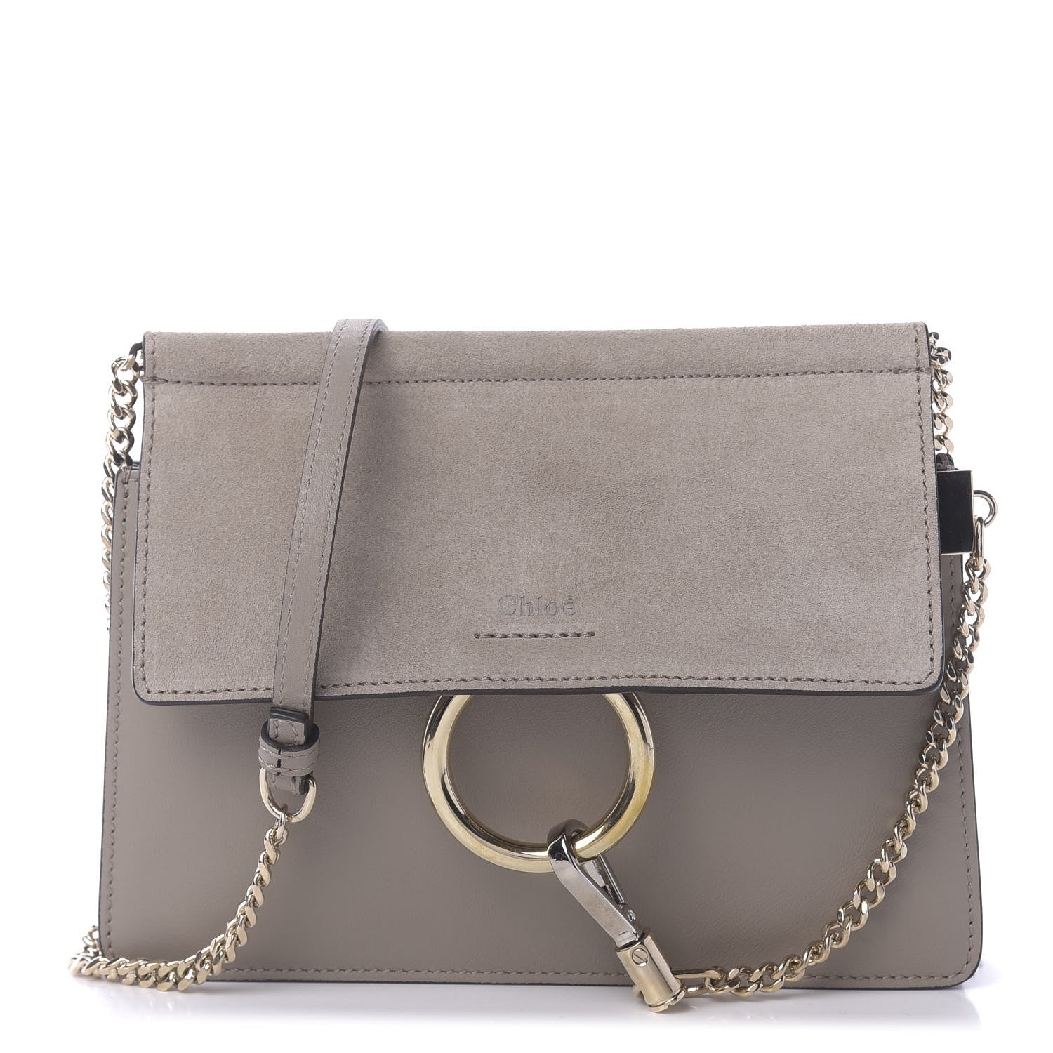 Chloe Calfskin Suede Mini Chain Faye Shoulder Bag Motty Grey 1 of 9