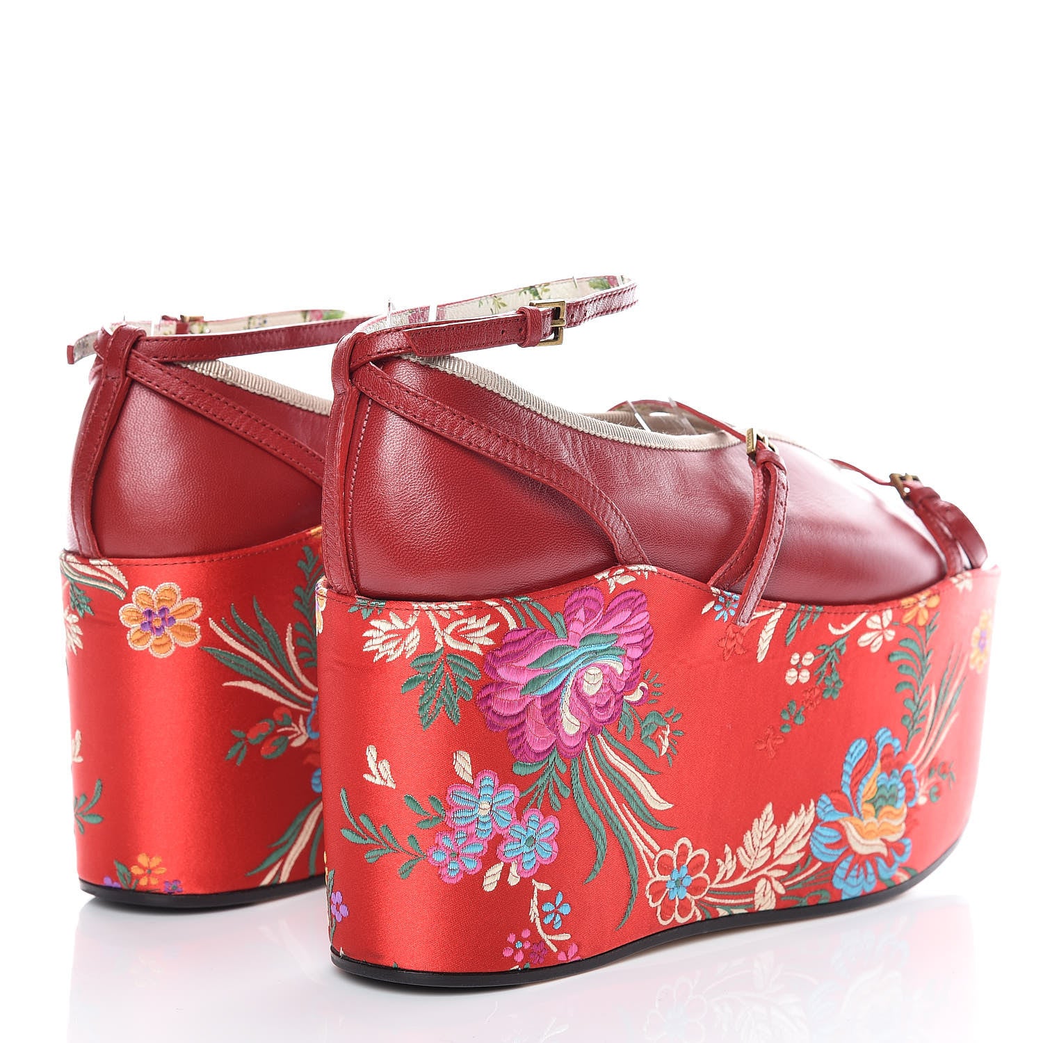 Gucci Malaga Kid Silk Hannelore Detachable Platform Slide 40.5 Hibiscus Red 4 of 11