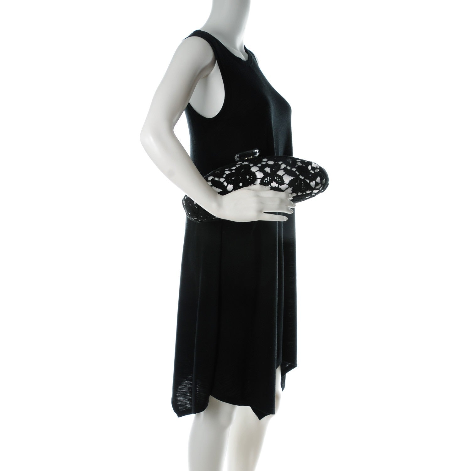 Chanel Lace Timeless Perfume Bottle Top Clutch Black White 2 of 7