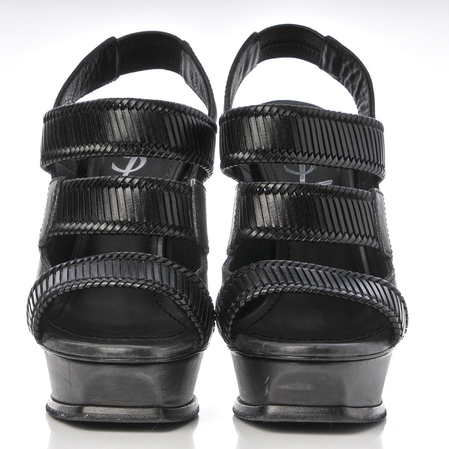Saint Laurent Calfskin Woven Platform Sandals 36.5 Black 2 of 12