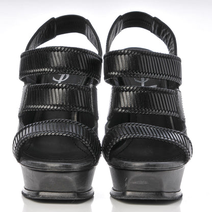 Saint Laurent Calfskin Woven Platform Sandals 36.5 Black 2 of 12