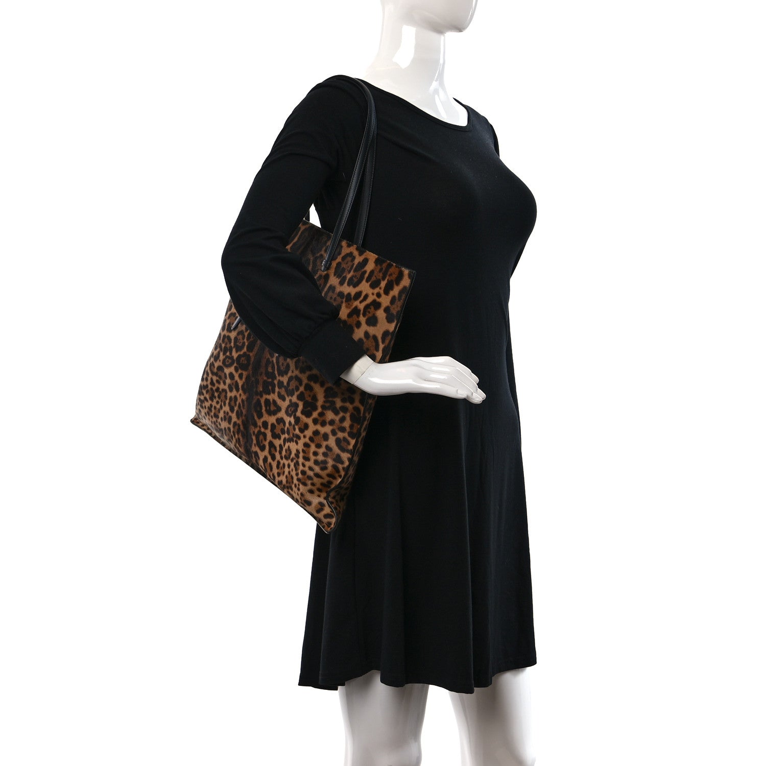 Alaia Calf Hair Leopard Print Large Flat Mina Tote Brun Sepia 3 of 9