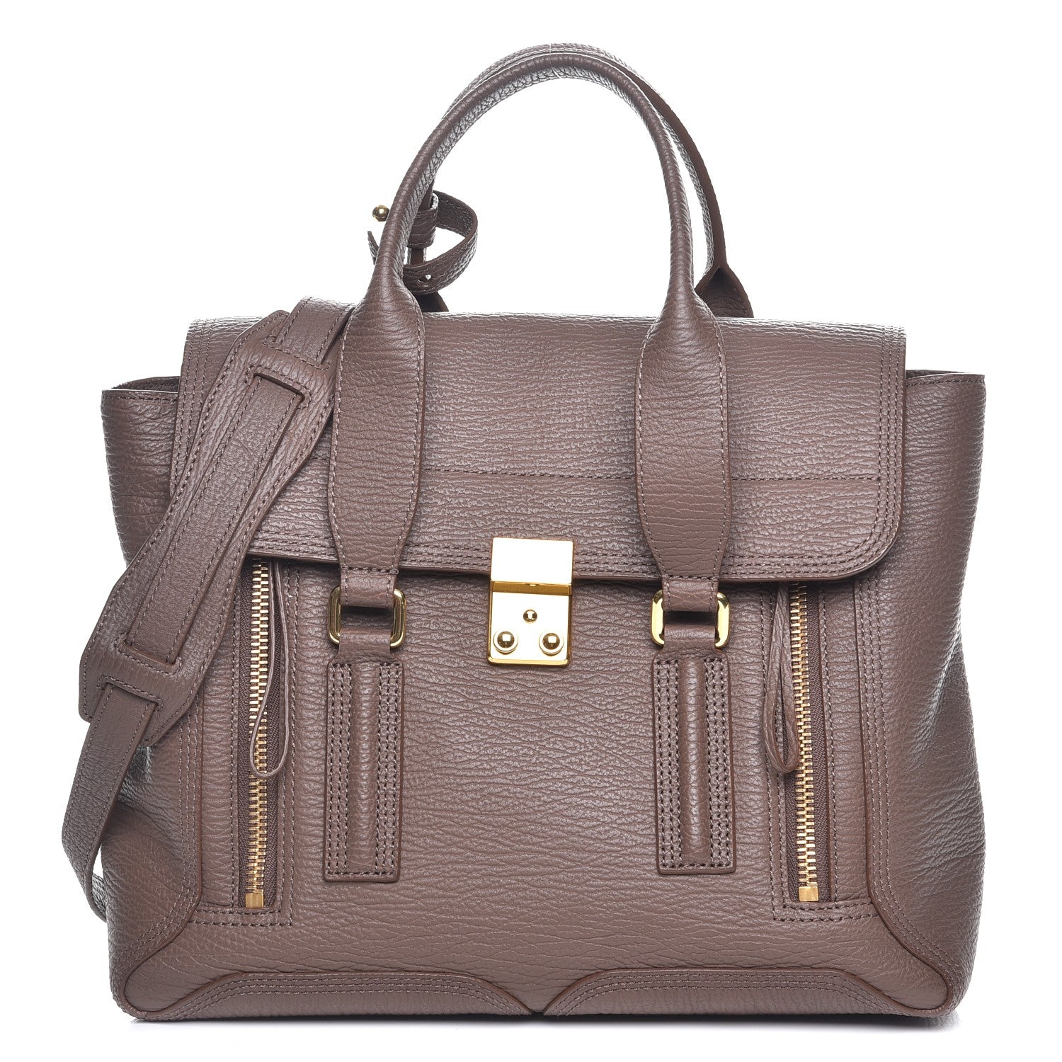 3.1 Phillip Lim 3.1 Textured Calfskin Medium Pashli Satchel Taupe 1 of 9