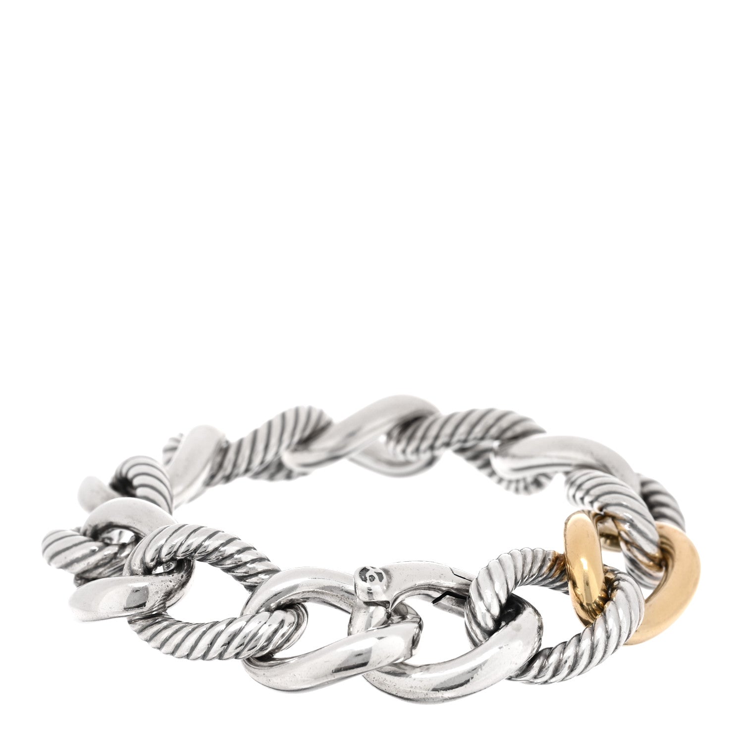 David Yurman Sterling Silver 18K Yellow Gold Large Belmont Curb Link Bracelet 2 of 3