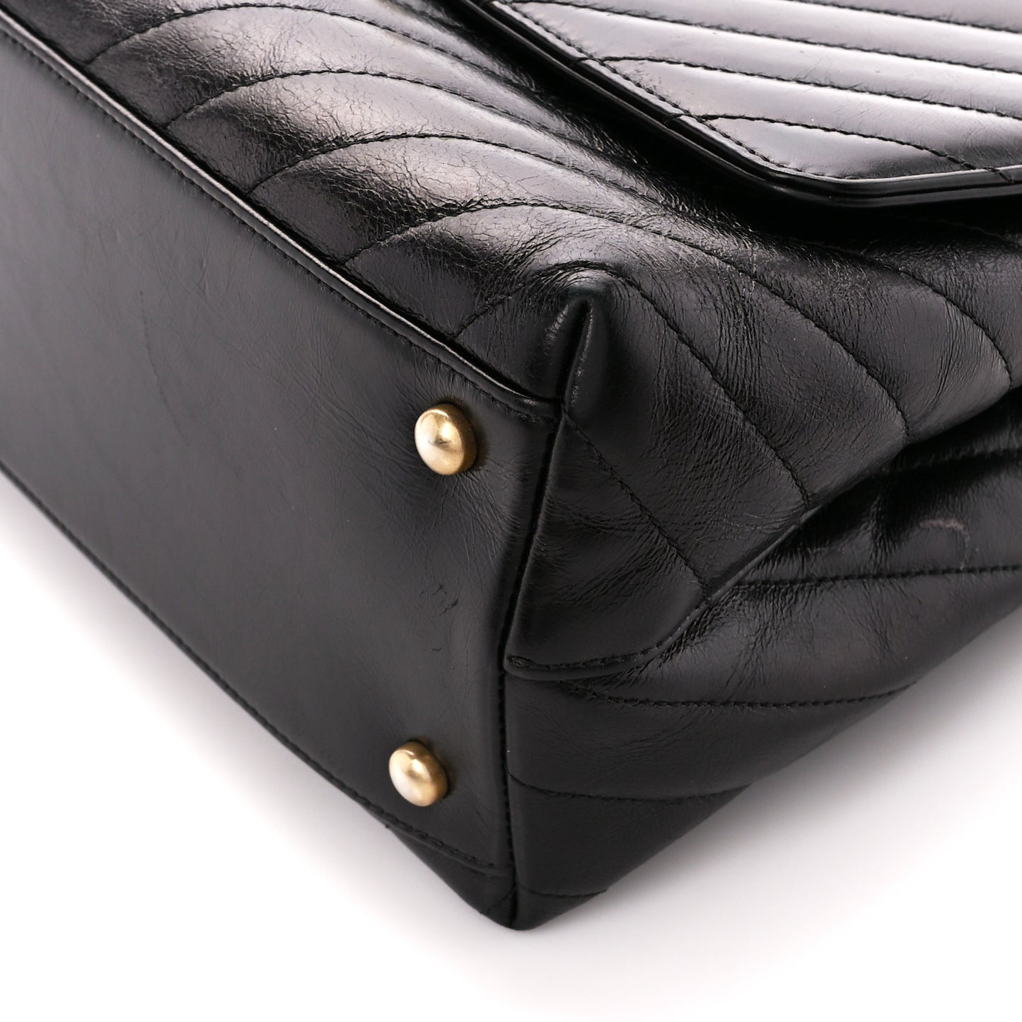 Glazed Calfskin Lizard Chevron Quilted Small Coco Handle Flap Black