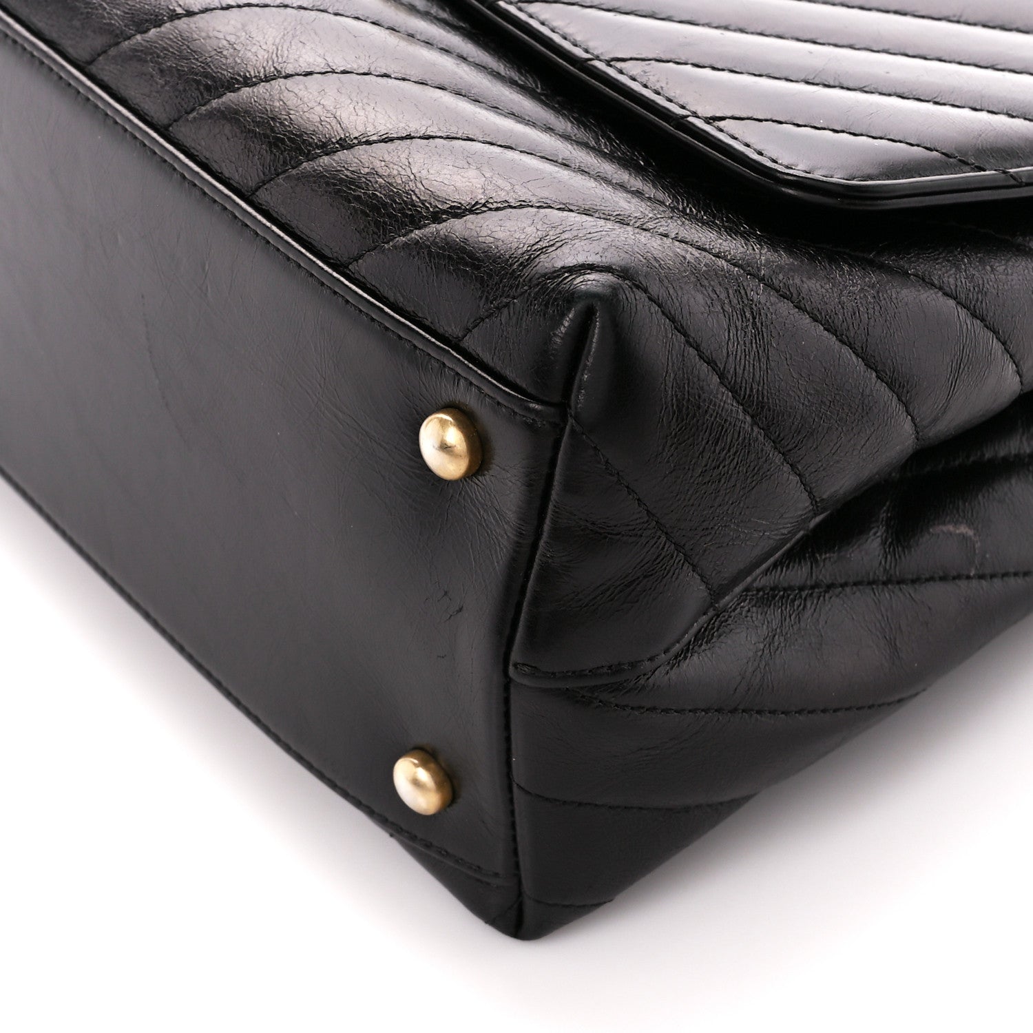 Chanel Glazed Calfskin Lizard Chevron Quilted Small Coco Handle Flap Black 11 of 11