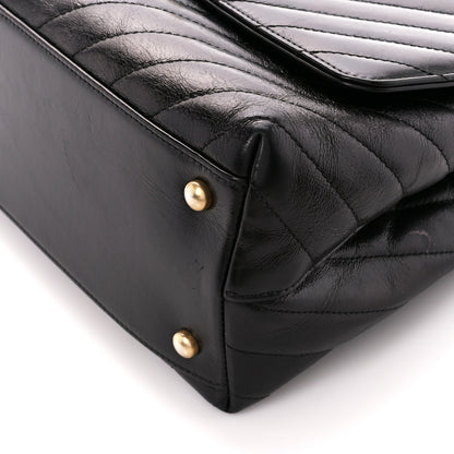 Chanel Glazed Calfskin Lizard Chevron Quilted Small Coco Handle Flap Black 11 of 11