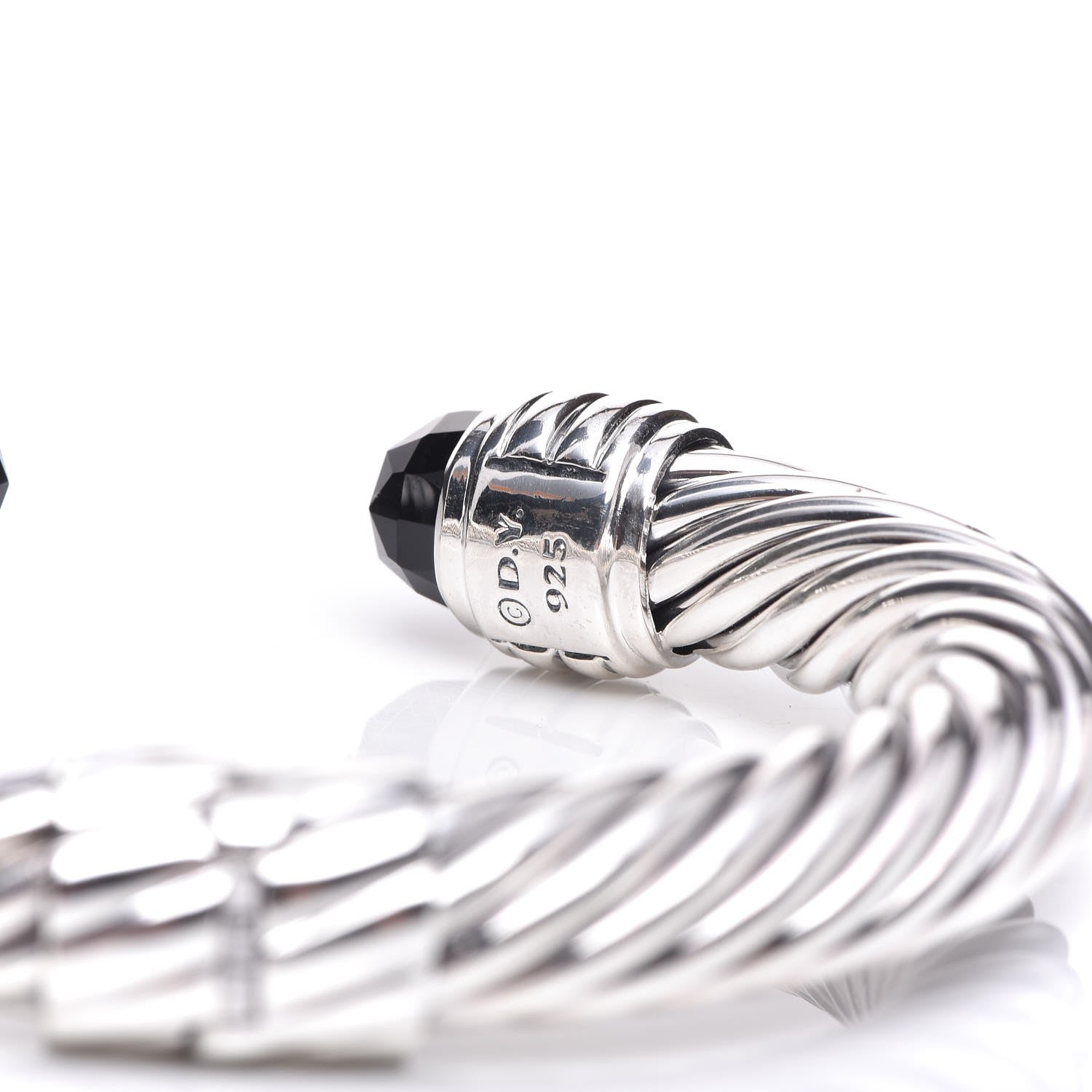 David Yurman Sterling Silver Black Onyx 10mm Cable Classics Hinged Bracelet 4 of 4