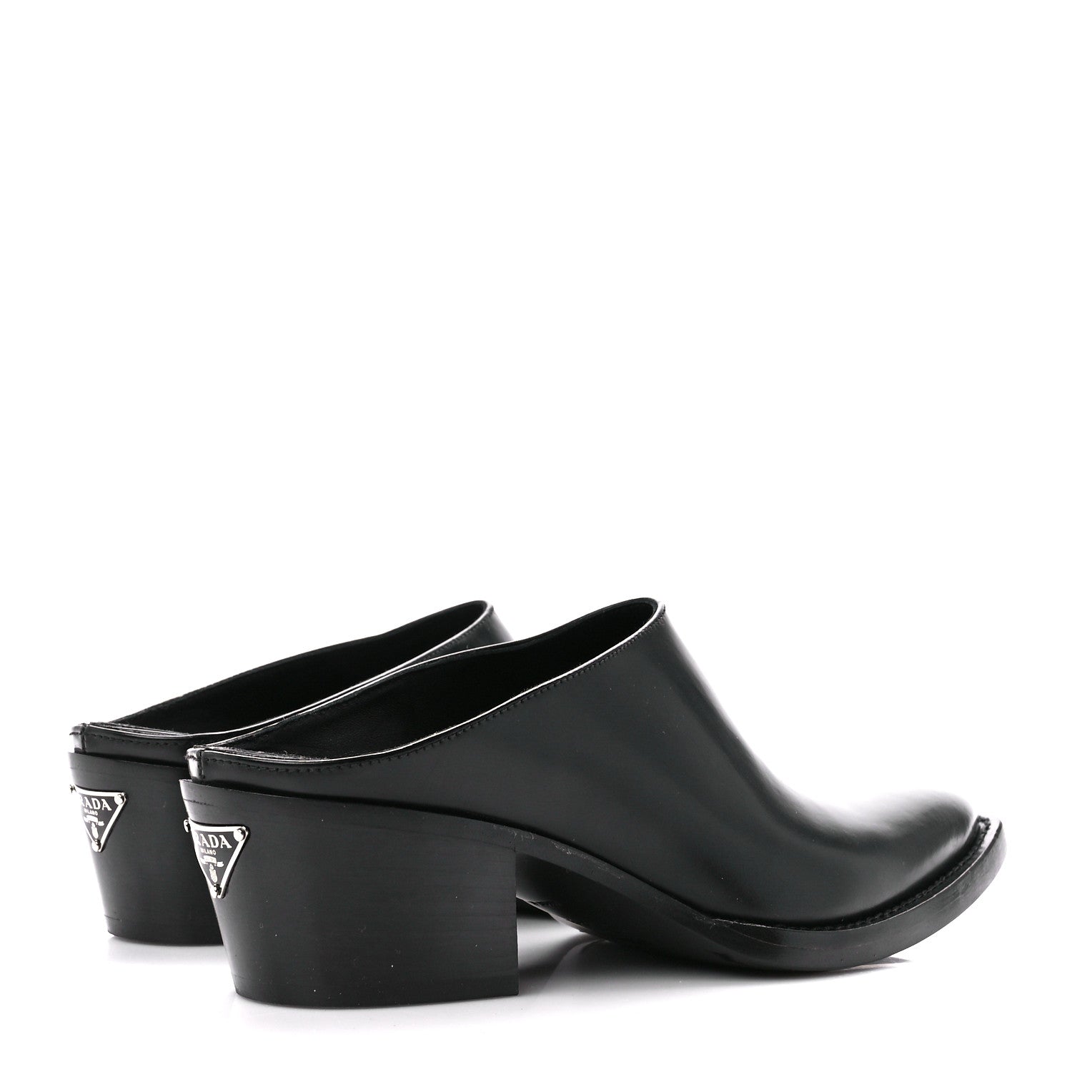 Prada Spazzolato Metal Triangle Logo Texano Pointed Toe 55mm Mules 36.5 Black 4 of 8