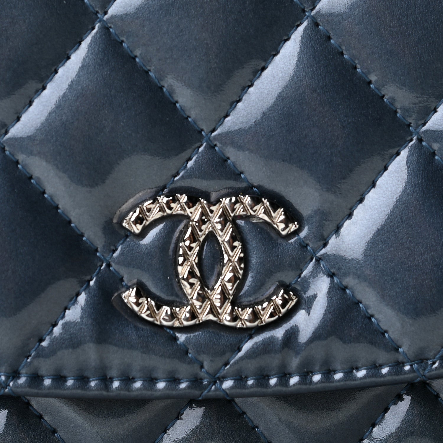Chanel Patent Quilted Brilliant Wallet On Chain WOC Dark Blue 8 of 8