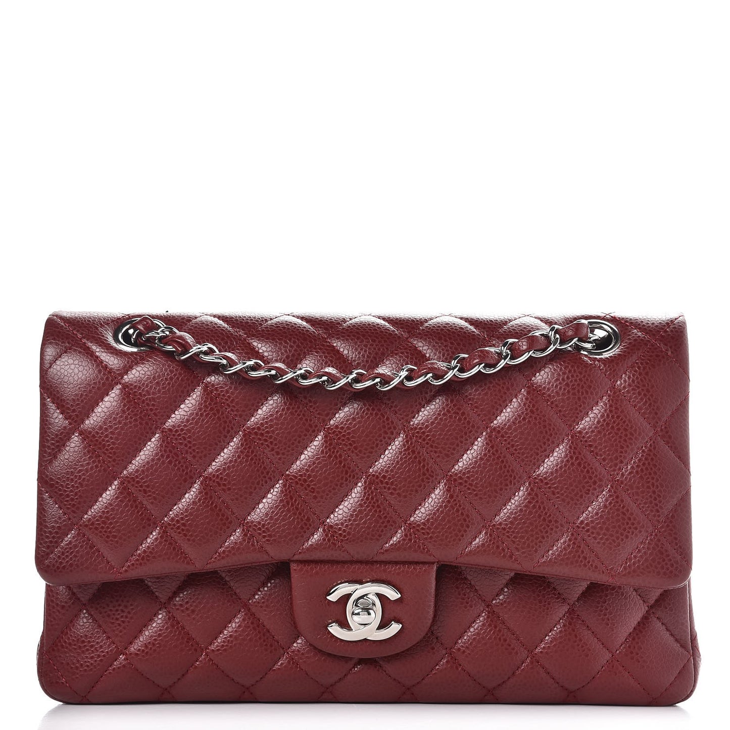 Caviar Quilted Medium Double Flap Dark Red