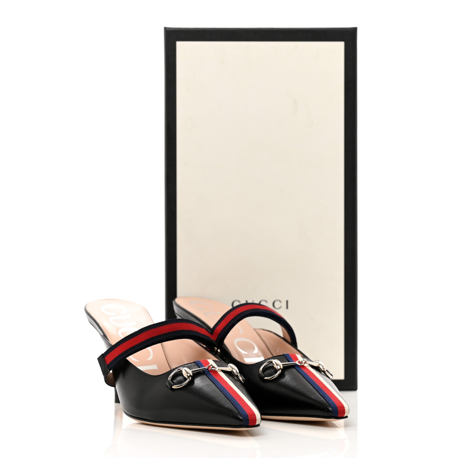 Gucci Malaga Kid Sylvie Web Cross Strap Mid-Heel Slides 37 Black 9 of 9