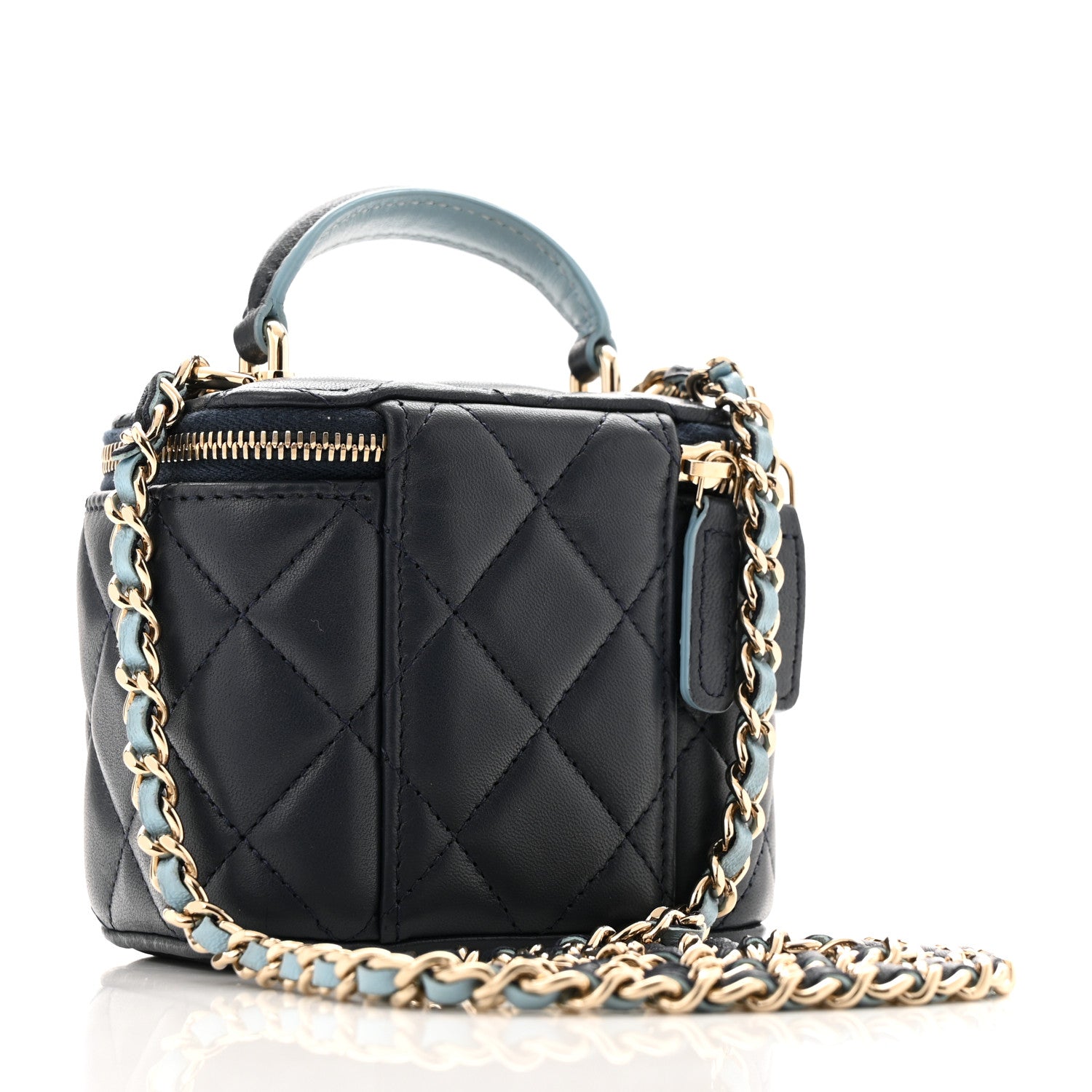 Chanel Lambskin Quilted Top Handle Mini Vanity Case With Chain Dark Blue Light Blue 3 of 11